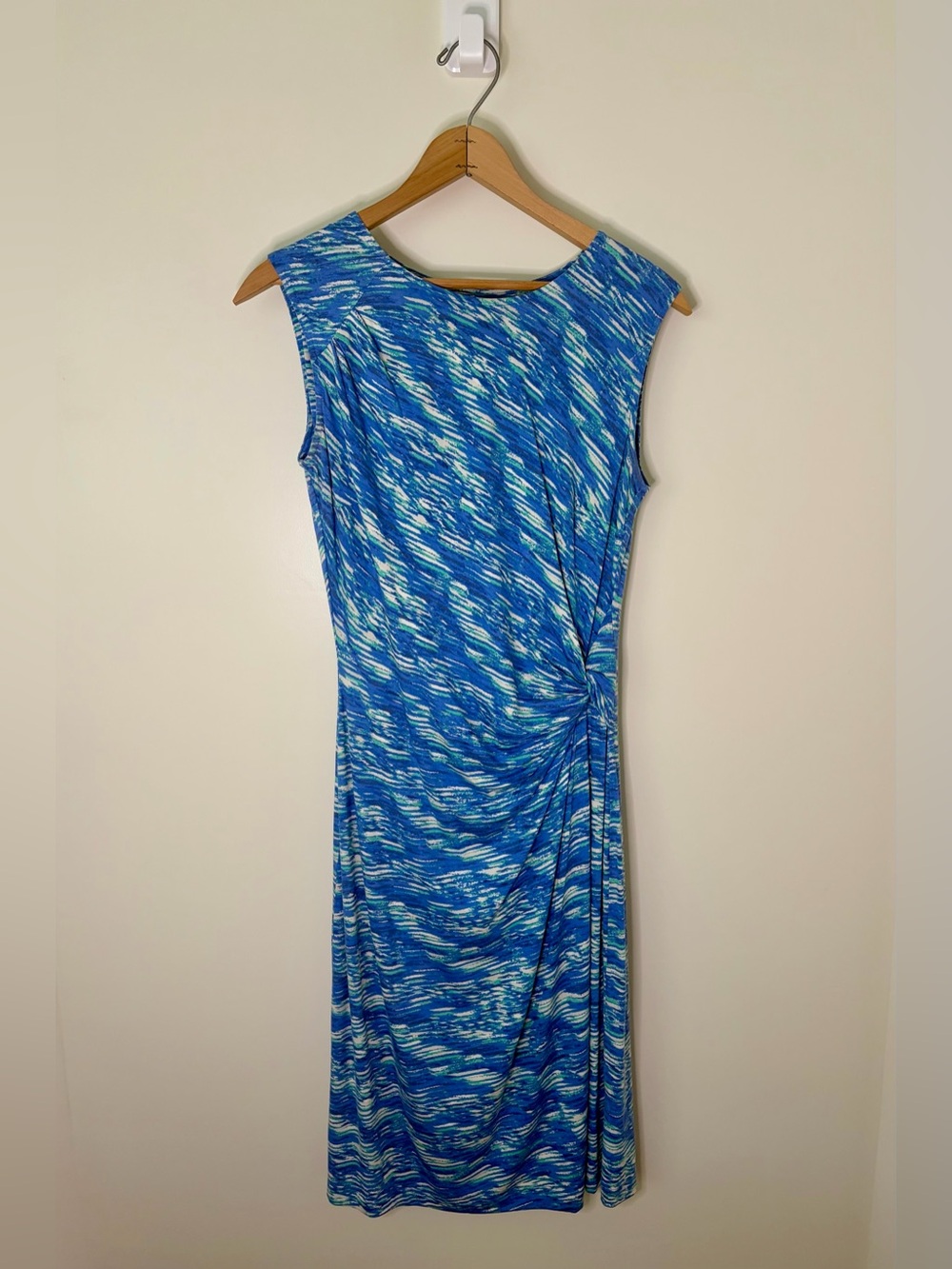 NIC+ZOE Blue Abstract Faux Wrap Sheath Dress | Size Small